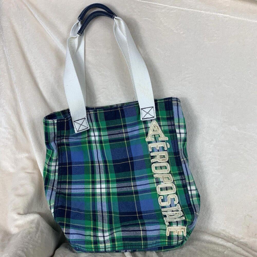 Y2K Aeropostale Blue Green Preppy Plaid Tote
